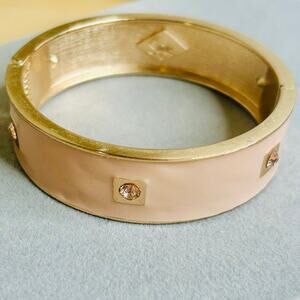 Light Pink Enamel Hinge Bangle Light Pink Rhinestones Gold Tone Center by Sequin
